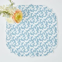 Mrs. Alice Table Linen Sets|Edie Blue Coral Placemats & Napkins (Set Of 4)
