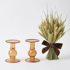 Mrs. Alice Candle Holders|Elise Small Amber Candle Holder (Pair)