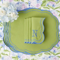 Mrs. Alice Table Linen Sets|Eloise Green And Blue Placemats & Napkins (Set Of 4)