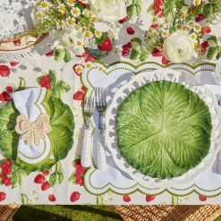 Mrs. Alice Table Linen Sets|Elsa White & Green Napkins (Set Of 4)