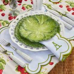 Mrs. Alice Table Linen Sets|Elsa White & Green Napkins (Set Of 4)