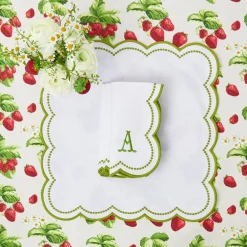 Mrs. Alice Table Linen Sets|Elsa White & Green Napkins (Set Of 4)