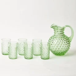 Mrs. Alice Glasses|Emerald Hobnail Glasses & Jug Set