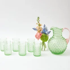 Mrs. Alice Jugs|Emerald Hobnail Jug With Rose Handle & Glasses (Set Of 6)