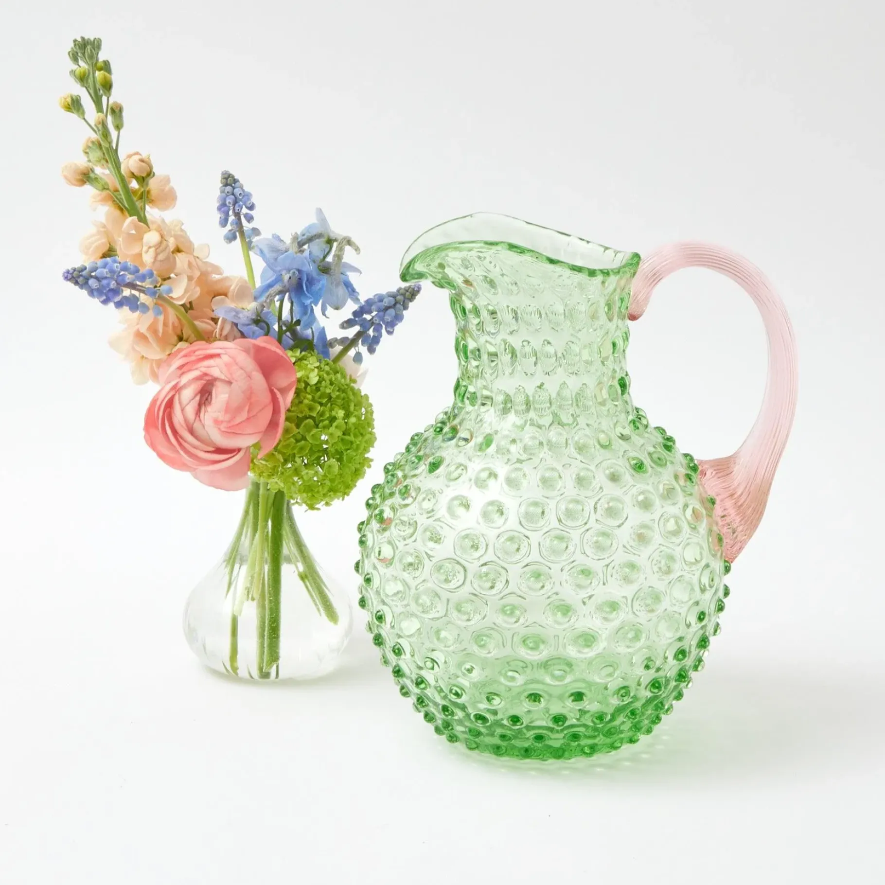 Mrs. Alice Glasses|Emerald Hobnail Jug With Rose Handle & Glasses (Set Of 6)