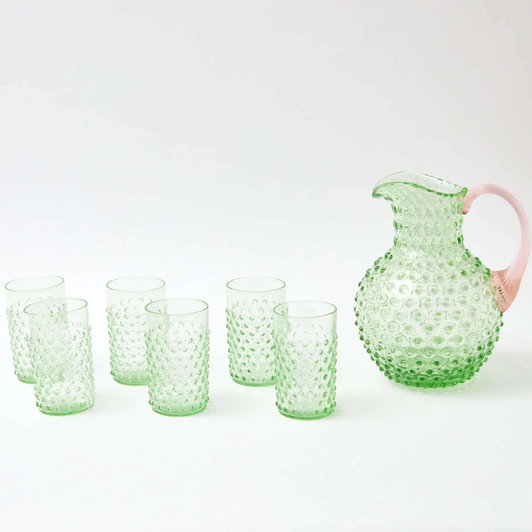 Mrs. Alice Glasses|Emerald Hobnail Jug With Rose Handle & Glasses (Set Of 6)