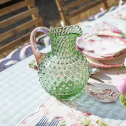 Mrs. Alice Glassware Sets|Emerald Hobnail Jug With Rose Handle & Glasses (Set Of 6)