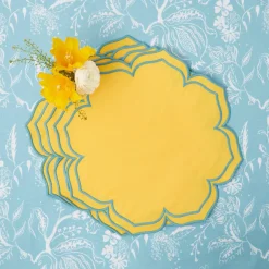 Mrs. Alice Table Linen Sets|Fleur Yellow Placemats & Napkins (Set Of 4)