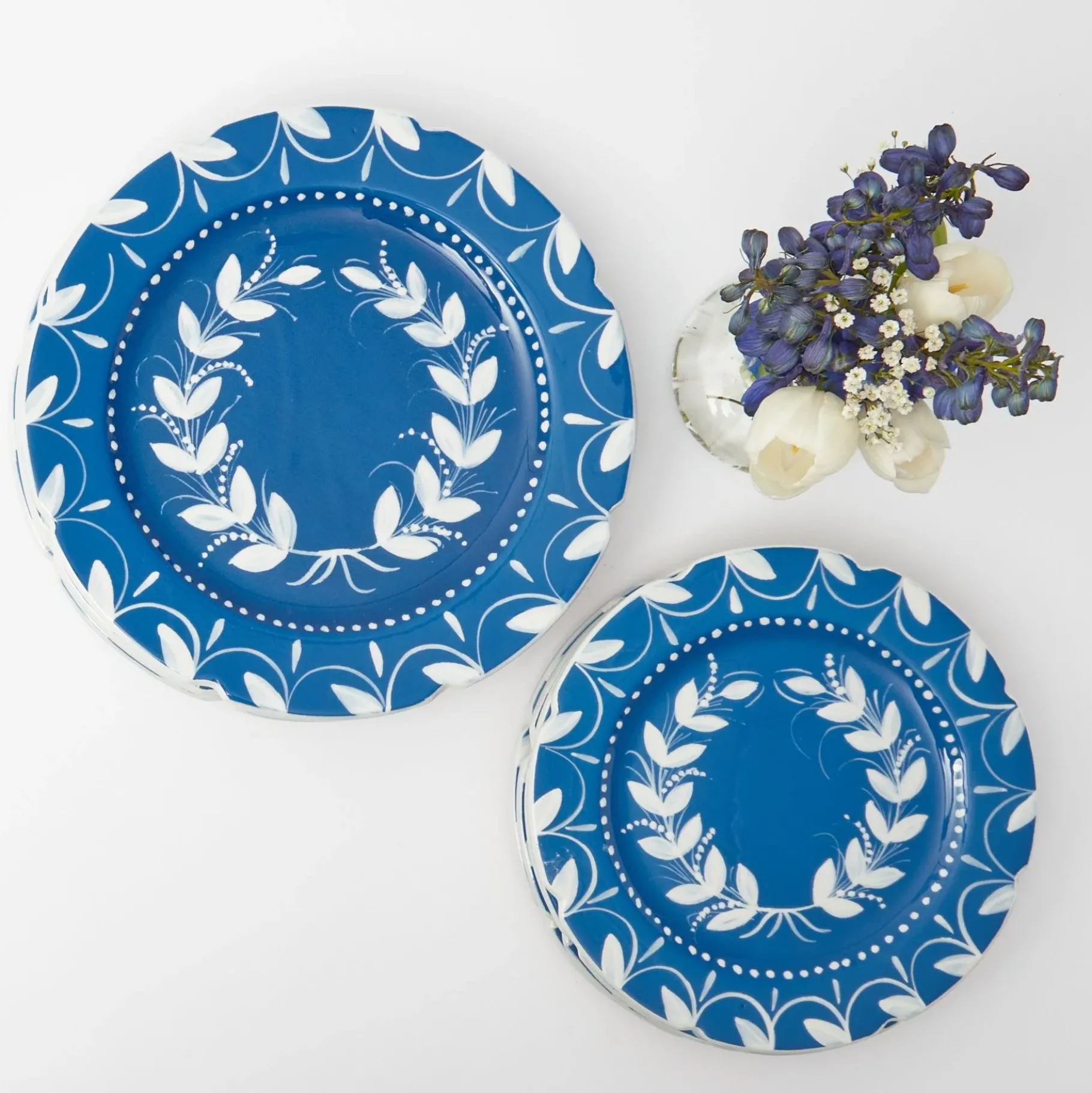 Mrs. Alice Dinner Plates|French Blue Garland Dinner & Starter Plates (Set Of 8)