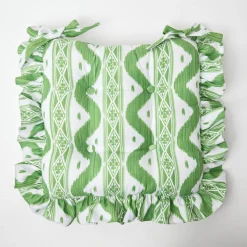 Mrs. Alice Cushions|Frilled Green Ikat Seat Pad Cushion