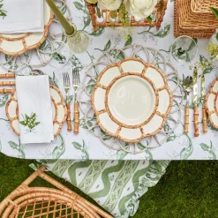 Mrs. Alice Cushions|Frilled Green Ikat Seat Pad Cushion (Set Of 4)