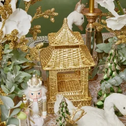 Mrs. Alice Rattan Tableware|Gold Rattan Pagoda Lantern