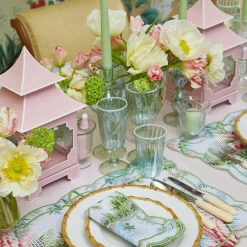 Mrs. Alice Glasses|Green & White Rim Water Glasses (Set Of 4)