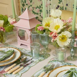 Mrs. Alice Glasses|Green & White Rim Water Glasses (Set Of 4)