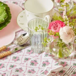 Mrs. Alice Glasses|Green & White Rim Water Glasses (Set Of 4)