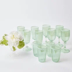 Mrs. Alice Glasses|Green & White Rim Water Glasses (Set Of 4)