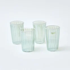 Mrs. Alice Glasses|Green & White Rim Water Glasses (Set Of 4)
