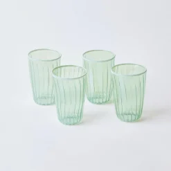 Mrs. Alice Glasses|Green & White Rim Water Glasses (Set Of 4)