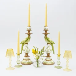 Mrs. Alice Candle Holders|Green & Yellow Parrot Candlescape