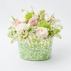 Mrs. Alice Vases|Green Floral Tole Scalloped Planter
