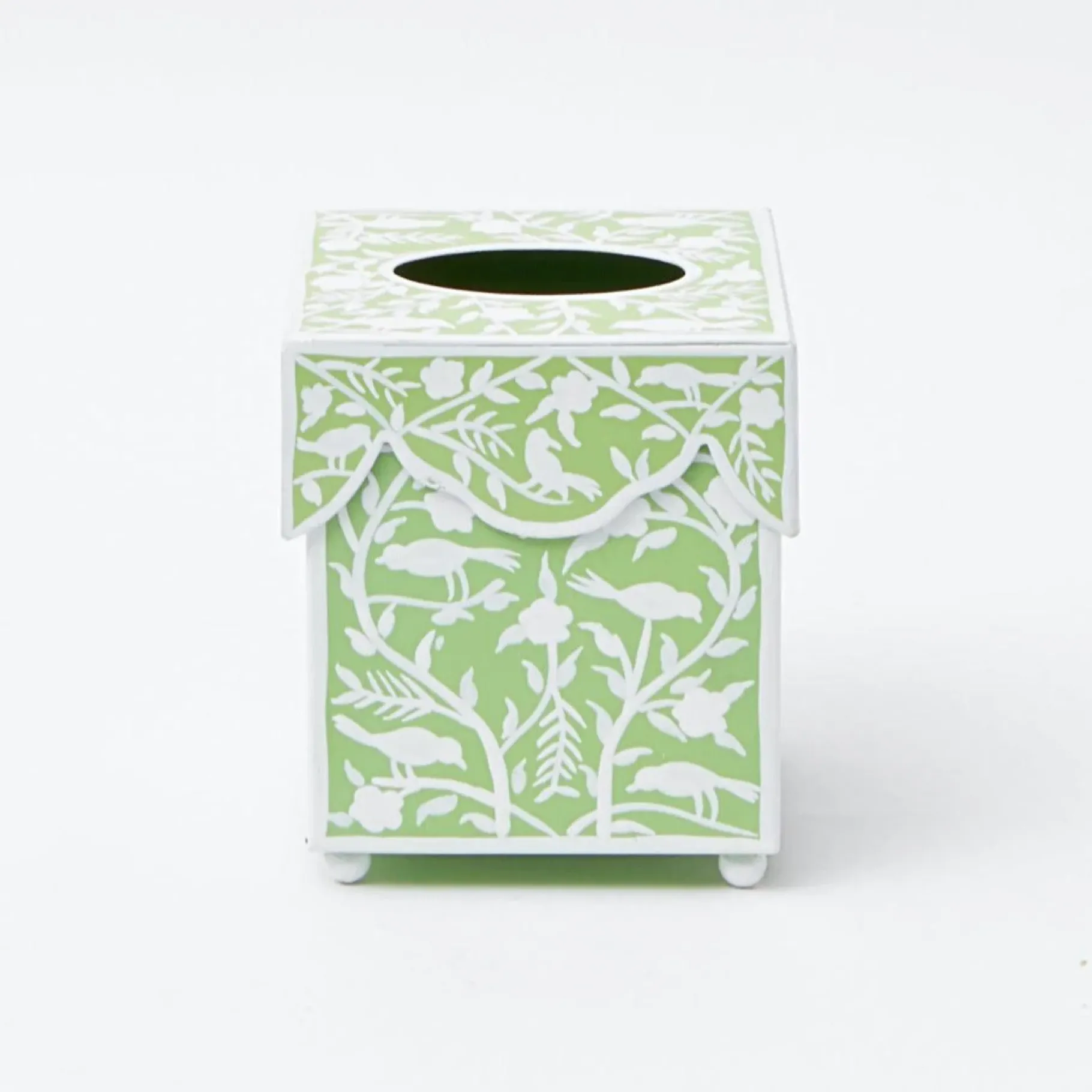 Mrs. Alice Tissue Boxes|Green Floral Tole Tissue Box