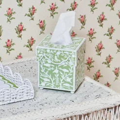 Mrs. Alice Tissue Boxes|Green Floral Tole Tissue Box