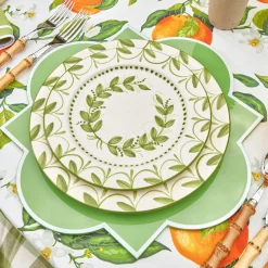Mrs. Alice Crockery Sets|Green Garland Dinner Plates (Set Of 4)
