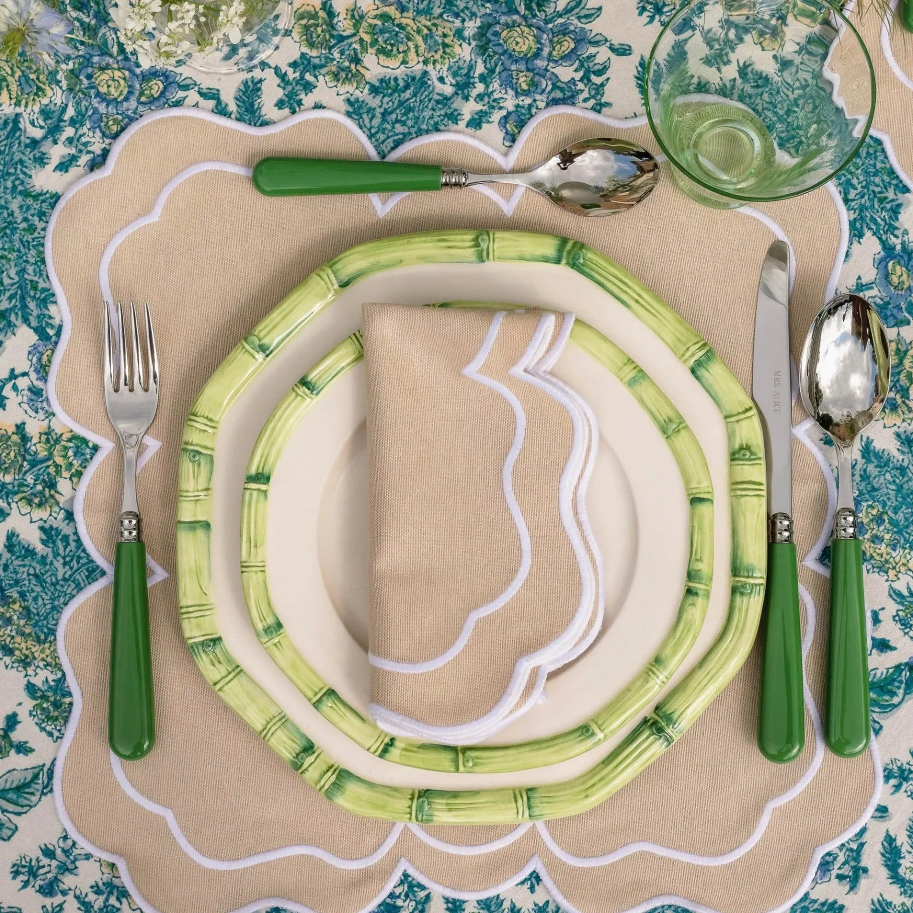 Mrs. Alice Starter Plates|Green Geometric Bamboo Starter Plate (Set Of 4)