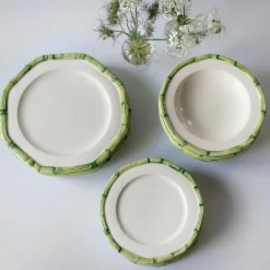 Mrs. Alice Bamboo Crockery|Green Geometric Bamboo Starter Plate