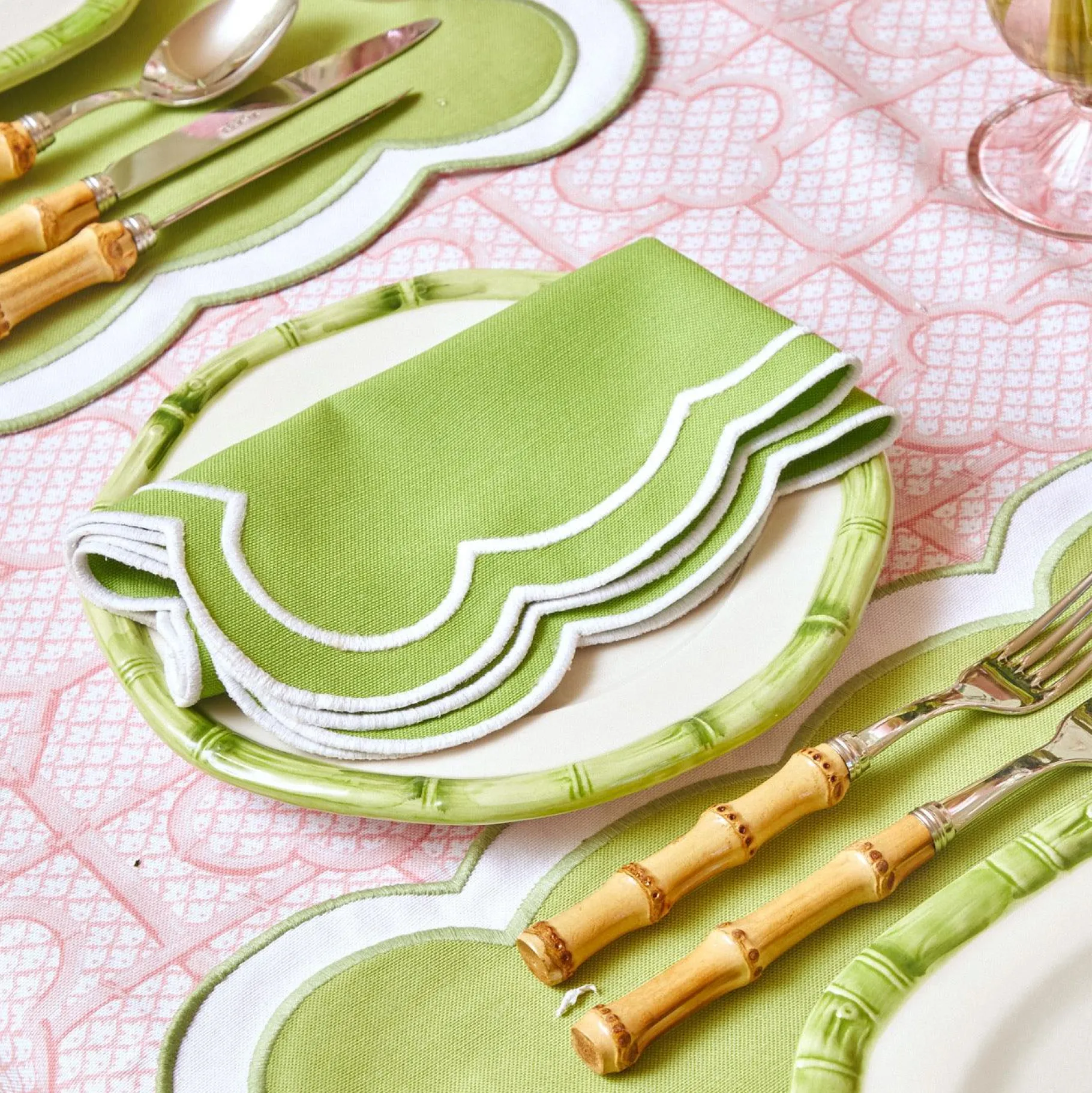 Mrs. Alice Crockery Sets|Green Geometric Bamboo Starter Plate (Set Of 4)