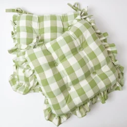 Mrs. Alice Cushions|Green Gingham Ruffle Seat Pad Cushion