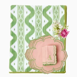 Mrs. Alice Table Linen Sets|Green Ikat & Pink Fleur Linen Set