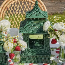 Mrs. Alice Rattan Tableware|Green Rattan Pagoda Lantern