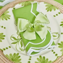 Mrs. Alice Napkin Rings, Bows & Wreaths|Green Saddle Stitch Napkin Bows (Set Of 4)