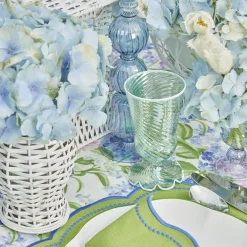 Mrs. Alice Glasses|Green White Rim Frilled Glasses (Set Of 4)