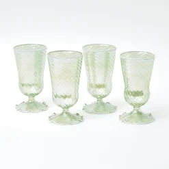 Mrs. Alice Glasses|Green White Rim Frilled Glasses (Set Of 4)