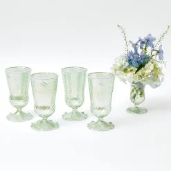 Mrs. Alice Glasses|Green White Rim Frilled Glasses (Set Of 4)