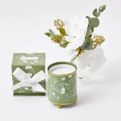 Mrs. Alice Scented Candles|Hand Painted Olive Floral Tole Candle Pot