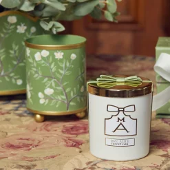 Mrs. Alice Scented Candles|Hand Painted Olive Floral Tole Candle Pot
