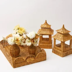 Mrs. Alice Candle Holders|Honey Rattan Pagoda Lantern
