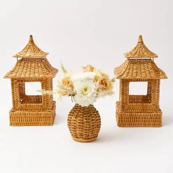 Mrs. Alice Candle Holders|Honey Rattan Pagoda Lantern