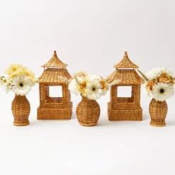Mrs. Alice Rattan Tableware|Honey Rattan Vase (Set Of 3)