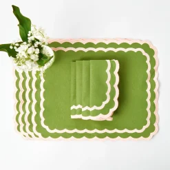 Mrs. Alice Table Linen Sets|Isla Green & Pink Placemats & Napkins (Set Of 4)