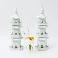 Mrs. Alice Pagodas & Lanterns|Large White Porcelain Pagodas (Pair)