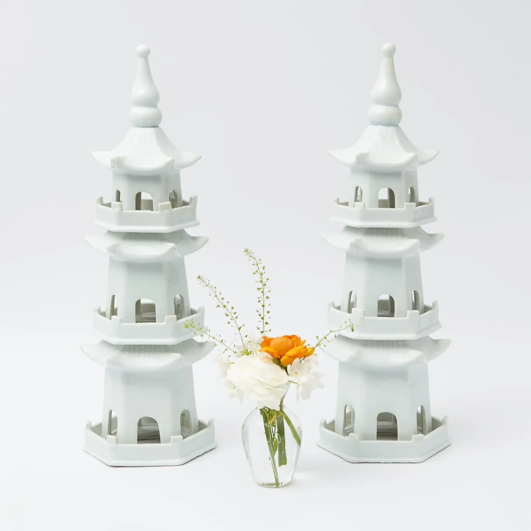 Mrs. Alice Pagodas & Lanterns|Large White Porcelain Pagodas (Pair)