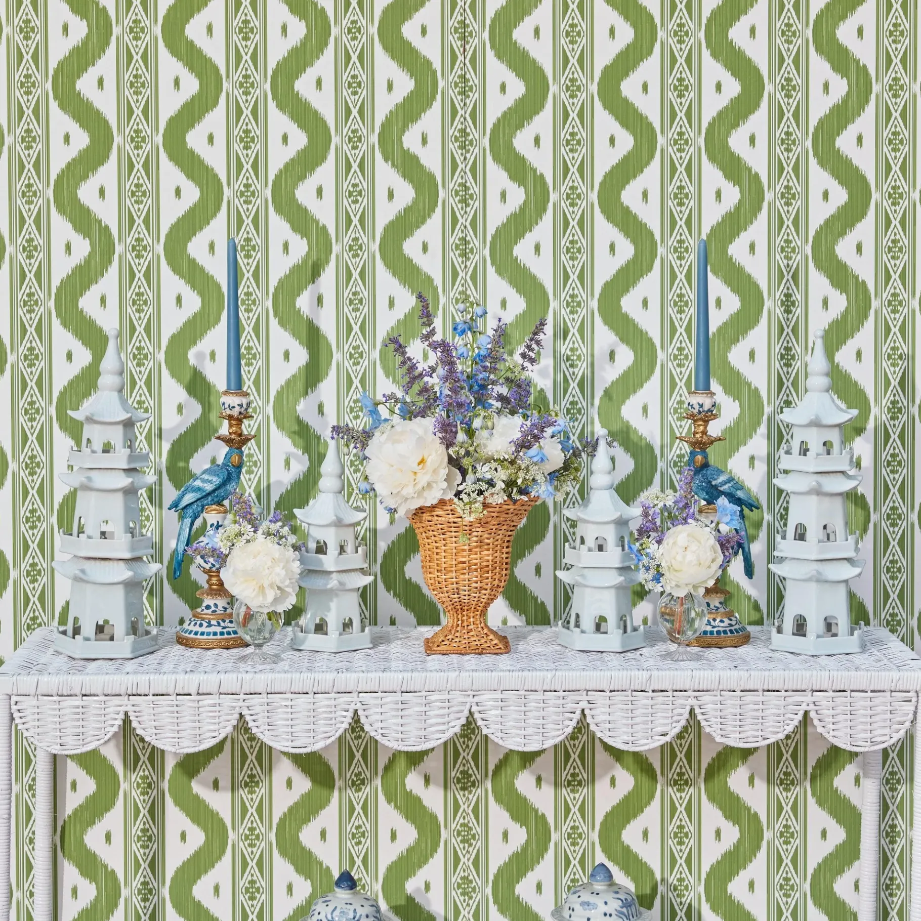 Mrs. Alice Pagodas & Lanterns|Large White Porcelain Pagodas (Pair)