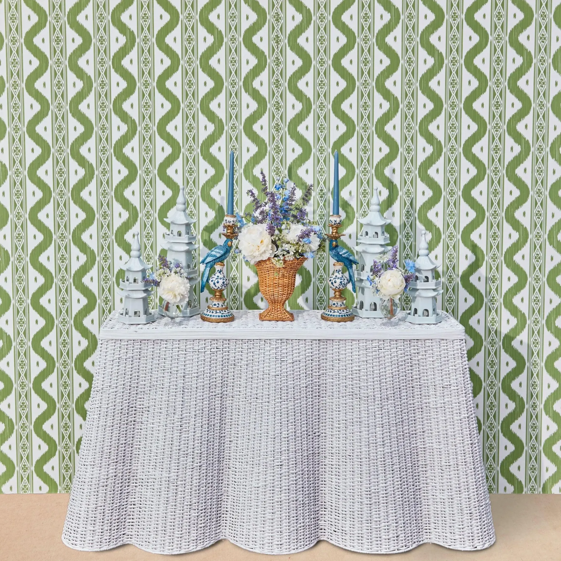 Mrs. Alice Pagodas & Lanterns|Large White Porcelain Pagodas (Pair)