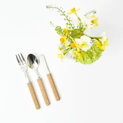 Mrs. Alice Cutlery Sets|Light Brown Rattan Effect Childrens Cutlery (3 Piece)