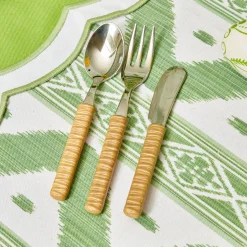 Mrs. Alice Cutlery Sets|Light Brown Rattan Effect Childrens Cutlery (3 Piece)