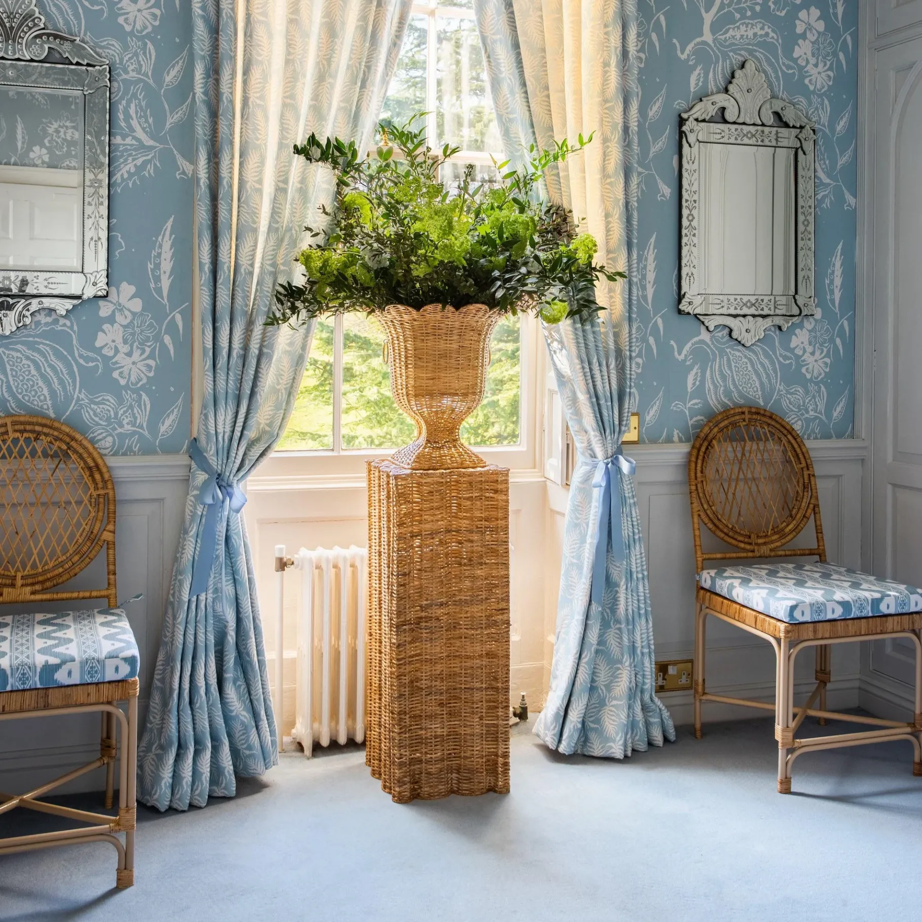 Mrs. Alice Urns & Pedestals|Liliana Scalloped Rattan Urn